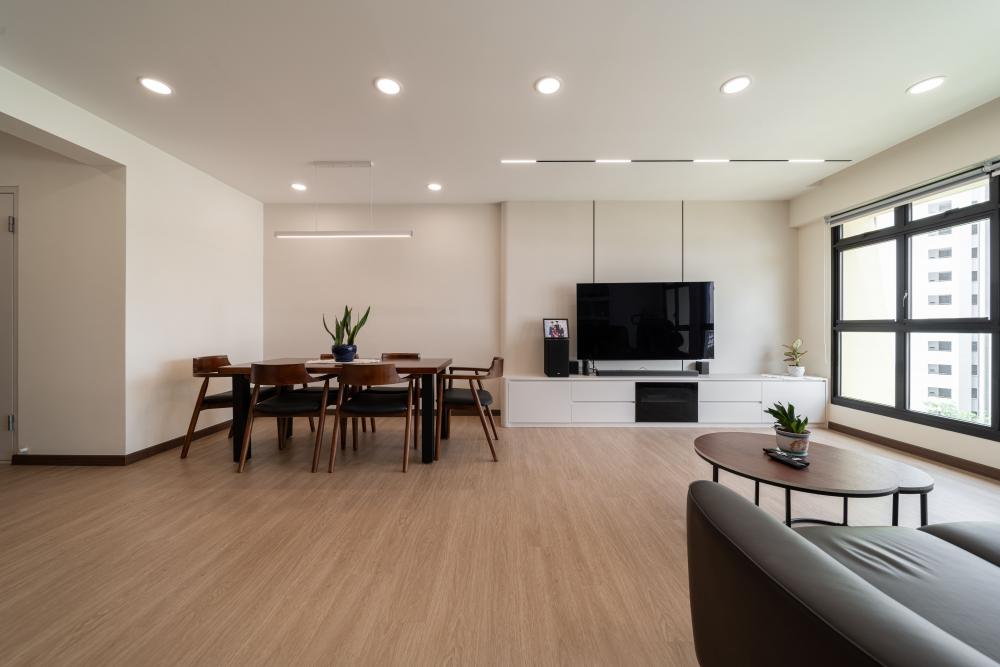 Minimalist Living Room with Vinyl Flooring and TV Console