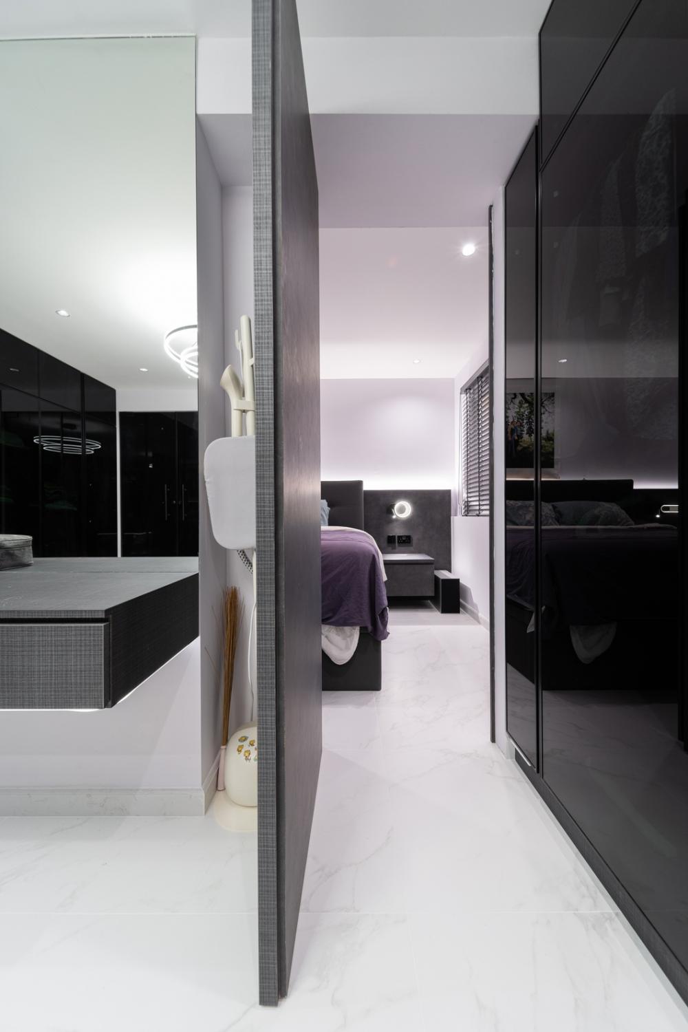 Modern Bedroom with Drop Ceiling and Wardrobe