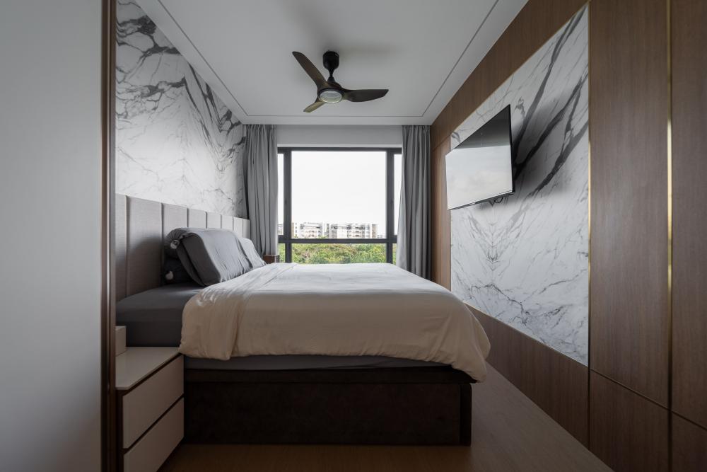 Modern Bedroom with Platform Bed and Feature Wall