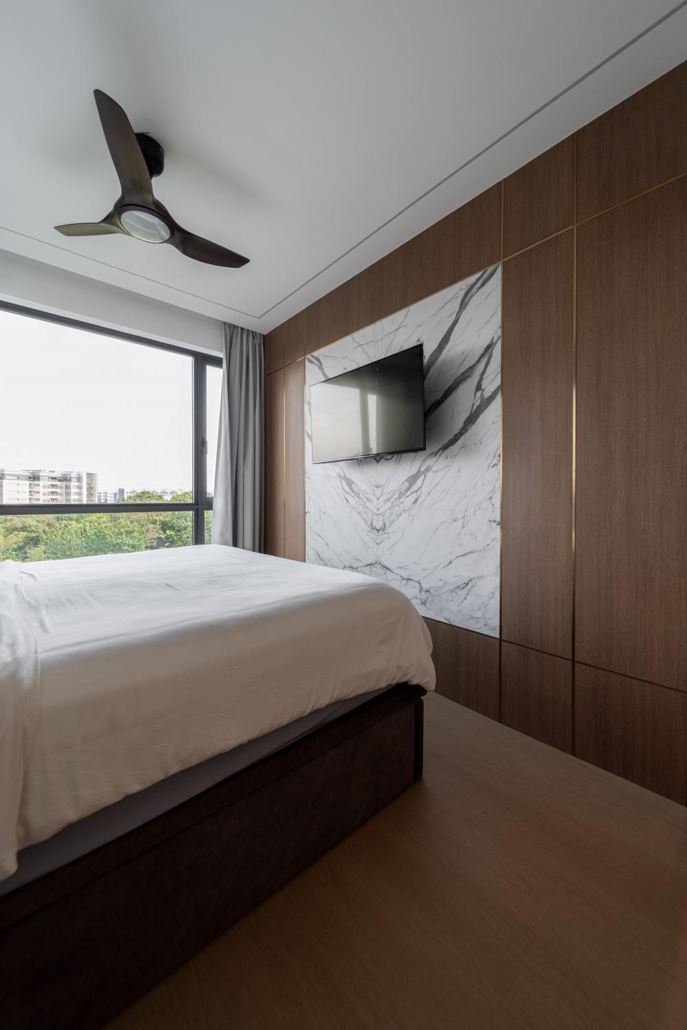 Modern Bedroom with Platform Bed and Feature Wall