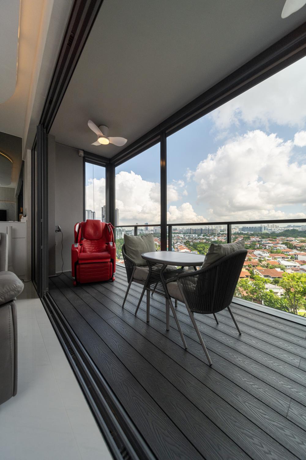Modern Balcony with Window Seat and Curtain