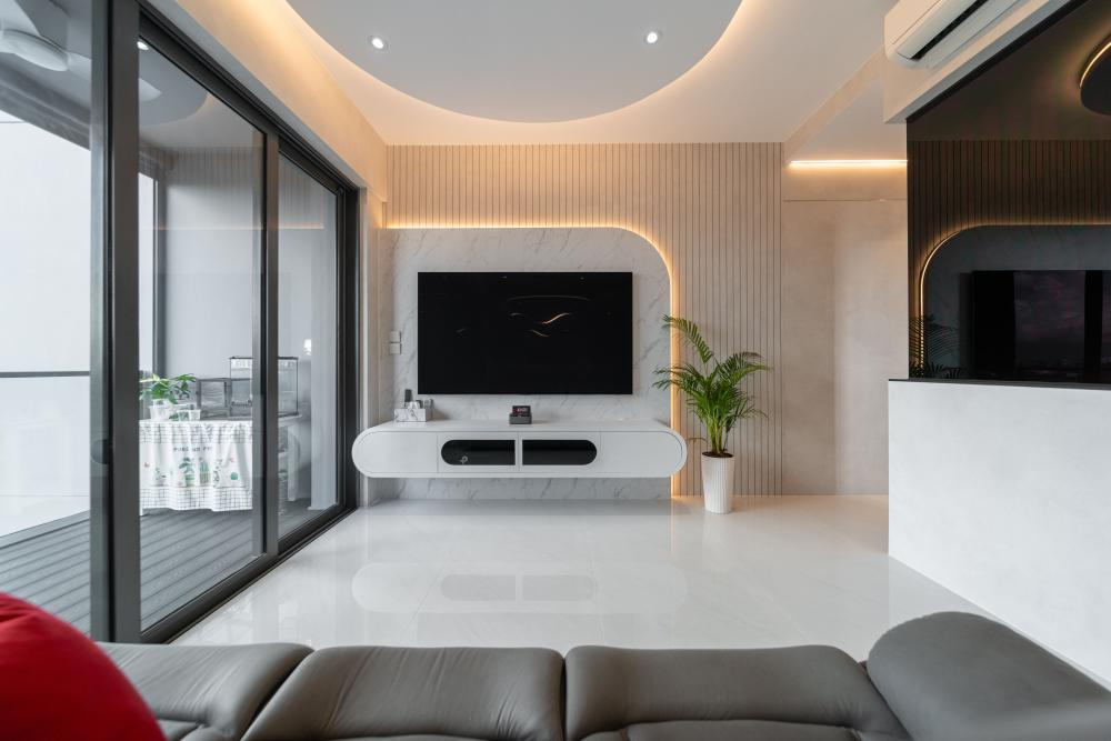 Modern Living Room with TV Console and Feature Wall
