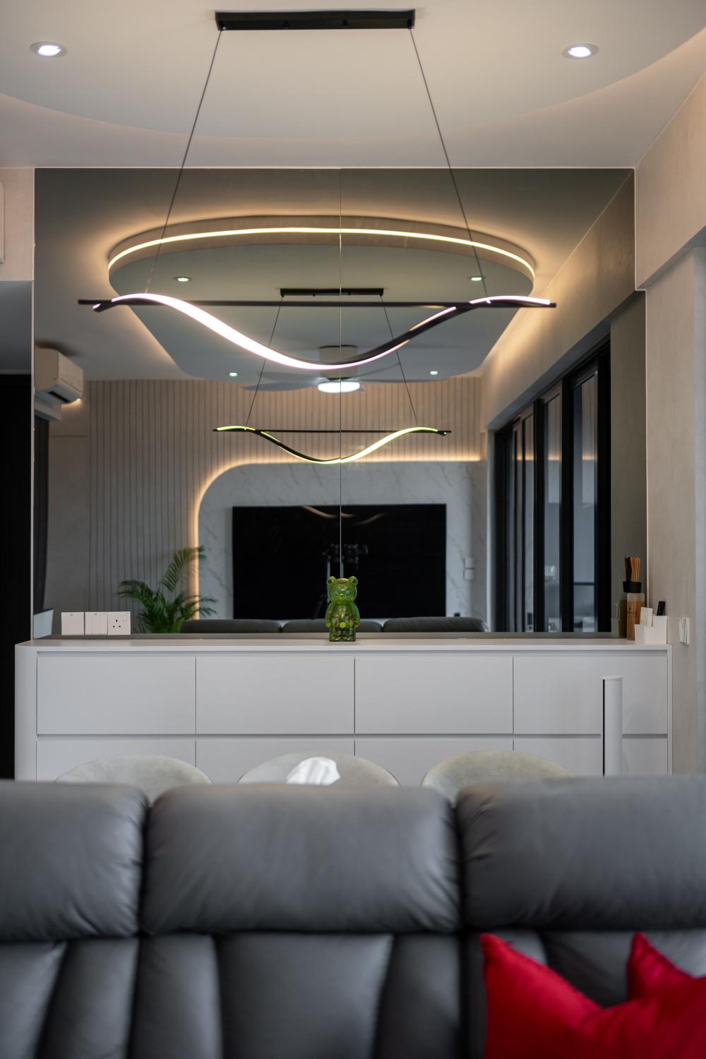Modern Living Room with Feature Wall and Mirror