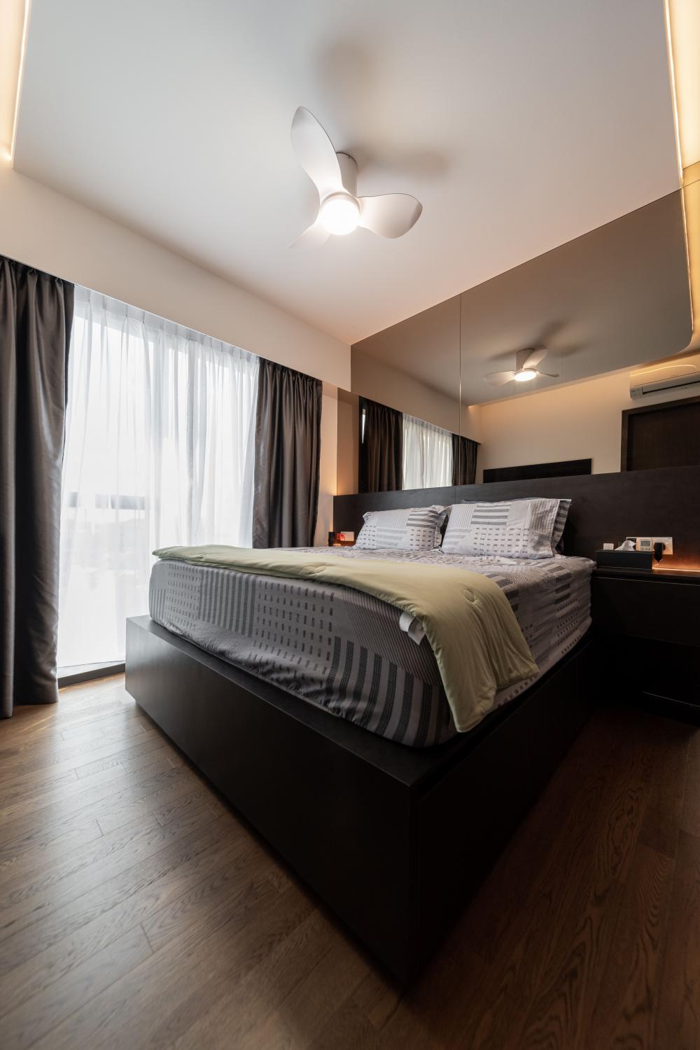 Modern Bedroom with Mirror and Cove Lighting