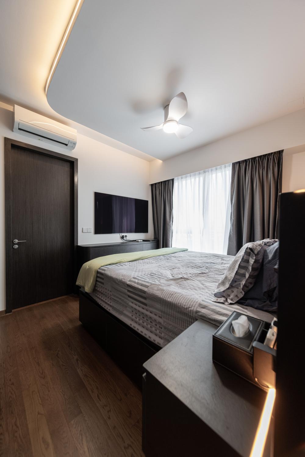 Modern Bedroom with Platform Bed and Vinyl Flooring