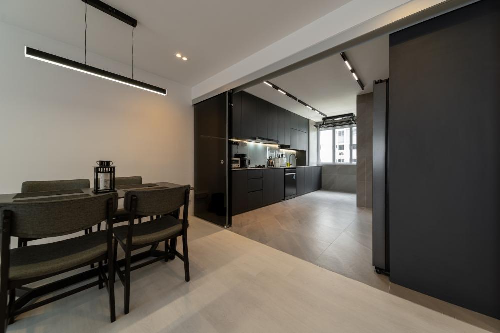 Modern Kitchen with Vinyl Flooring and Kitchen Island