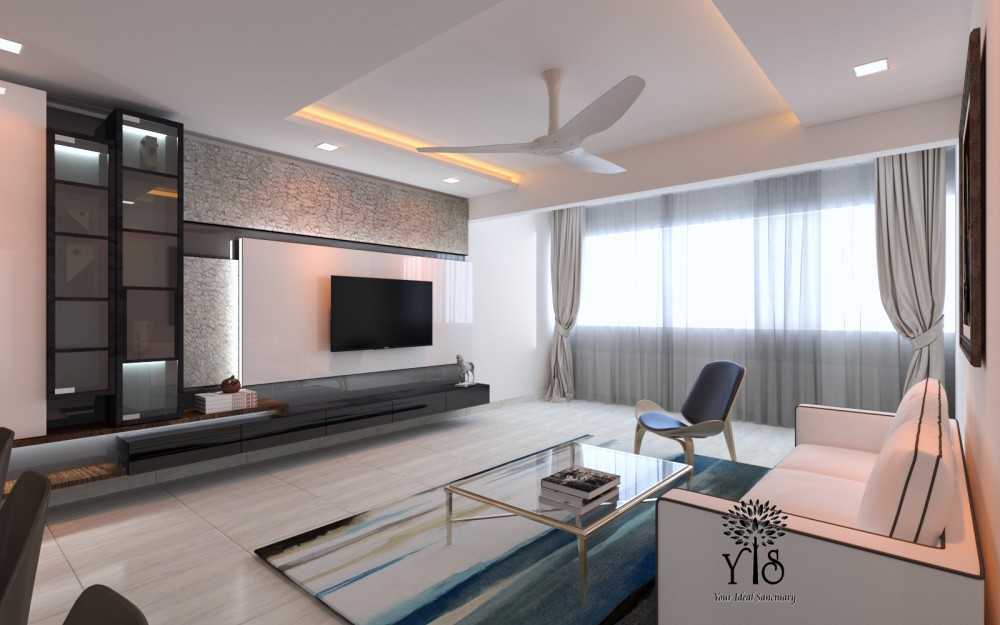 Modern Living Room with Homogeneous Tiles and TV Console