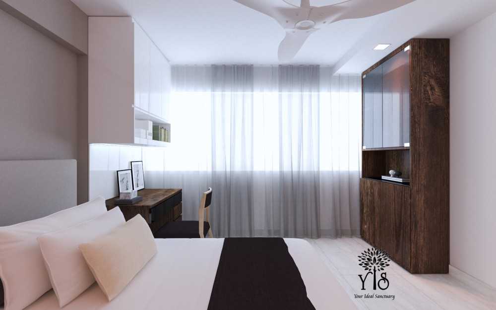 Modern Bedroom with Bookshelf and Drop Ceiling