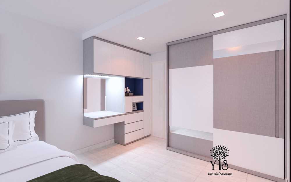Modern Bedroom with Homogeneous Tiles and Wardrobe