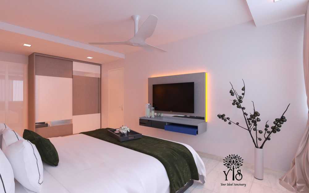 Modern Bedroom with TV Console and Feature Wall