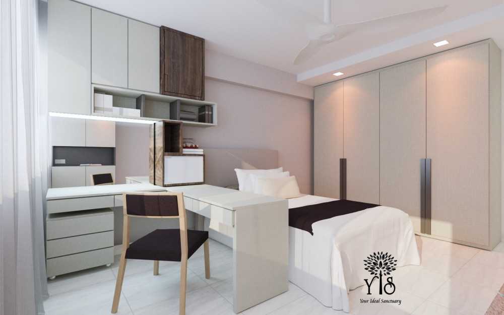 Modern Bedroom with Bookshelf and Wardrobe