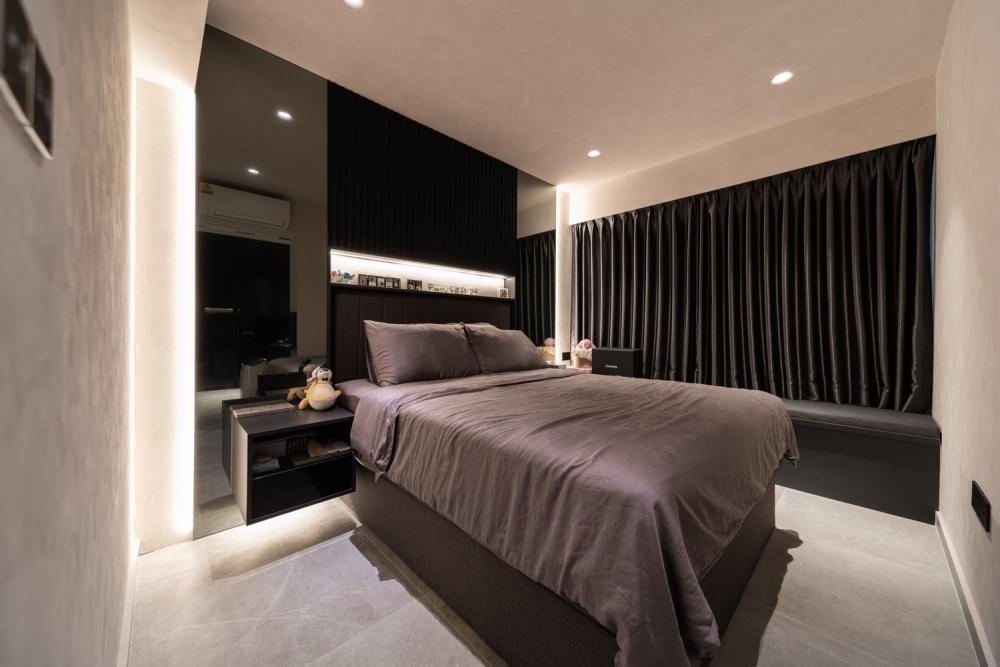 Modern Bedroom with Platform Bed and Bay Window