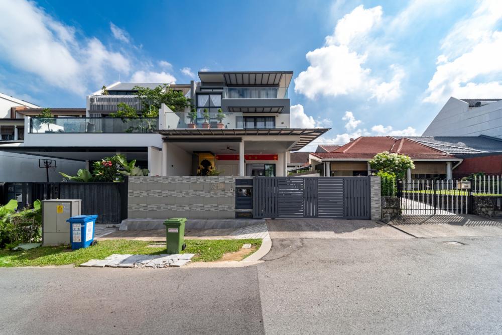 Contemporary Outdoor with Awning and Metal Gate