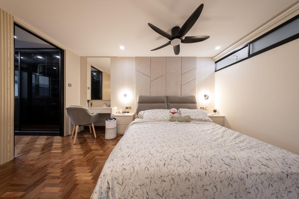 Contemporary Bedroom with Parquet Floor and Wardrobe