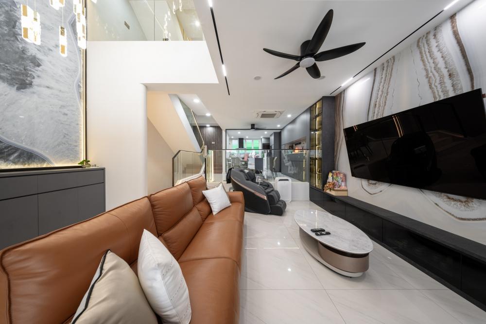 Contemporary Living Room with Countertop and TV Console