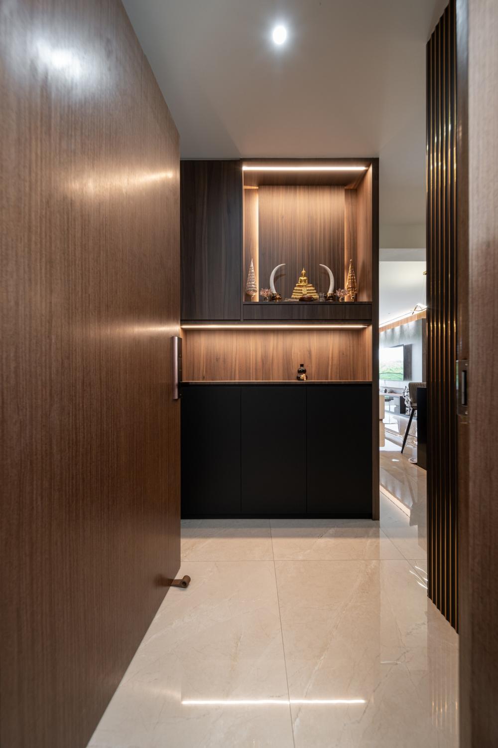 Modern Entryway with Altar and Seating Bench