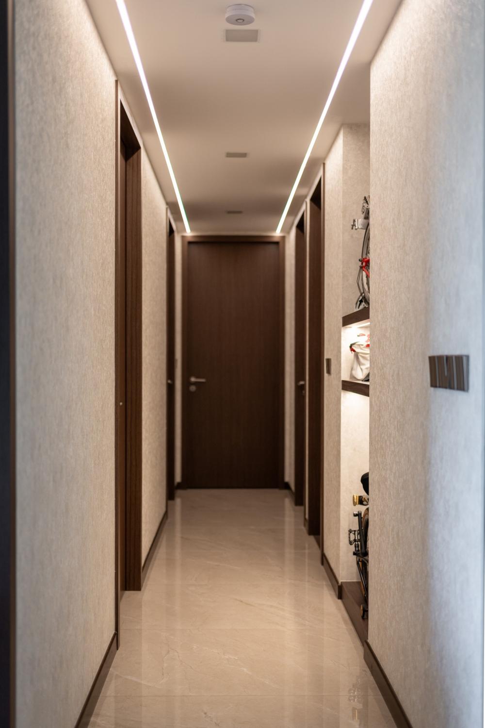 Modern Hallway with Feature Wall and Artwork