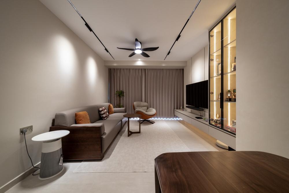 Contemporary Living Room with Vinyl Flooring and TV Console