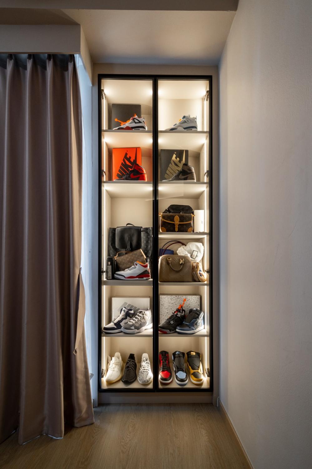 Contemporary Bedroom with Bookshelf and Vinyl Flooring