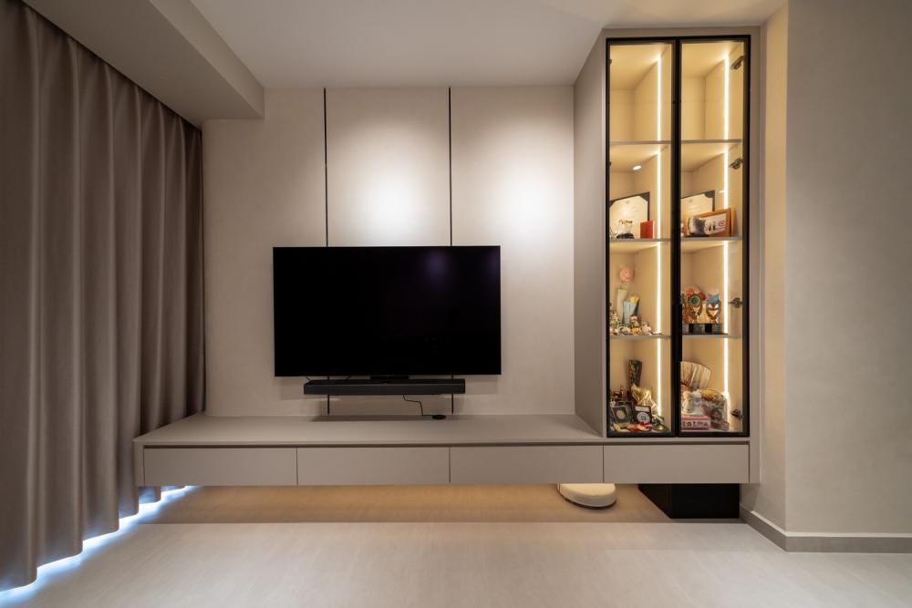 Contemporary Living Room with Vinyl Flooring and TV Console