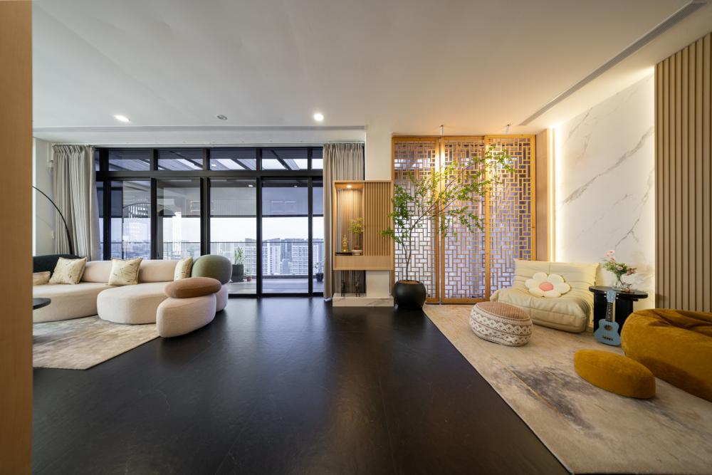 Asian Hallway with Artwork and Console Table