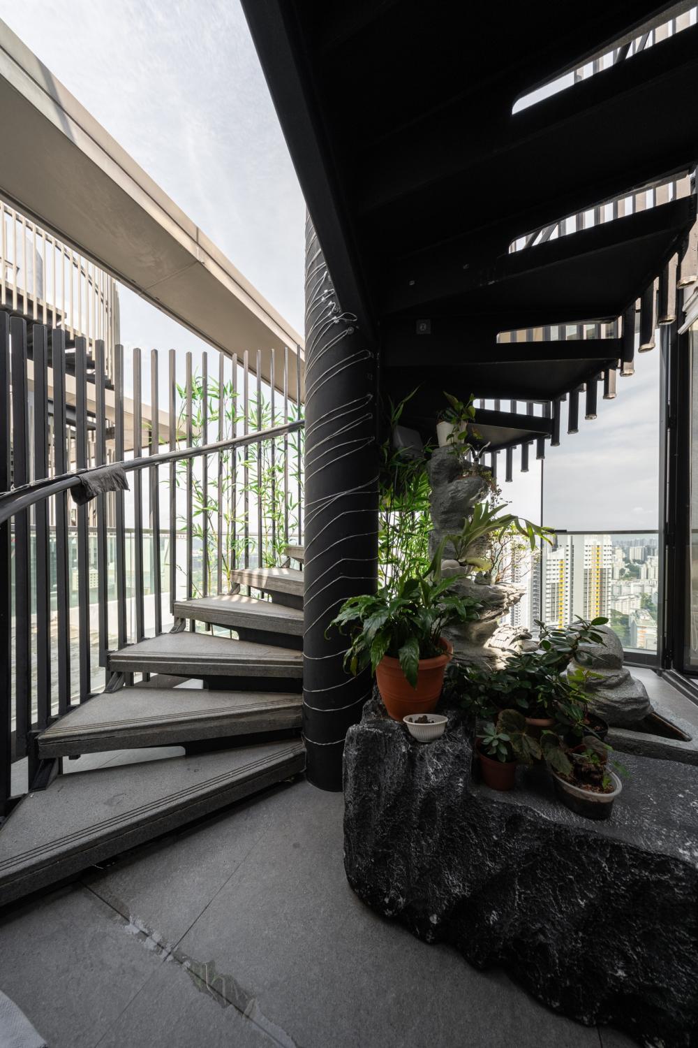 Asian Outdoor with Awning and Landscaping