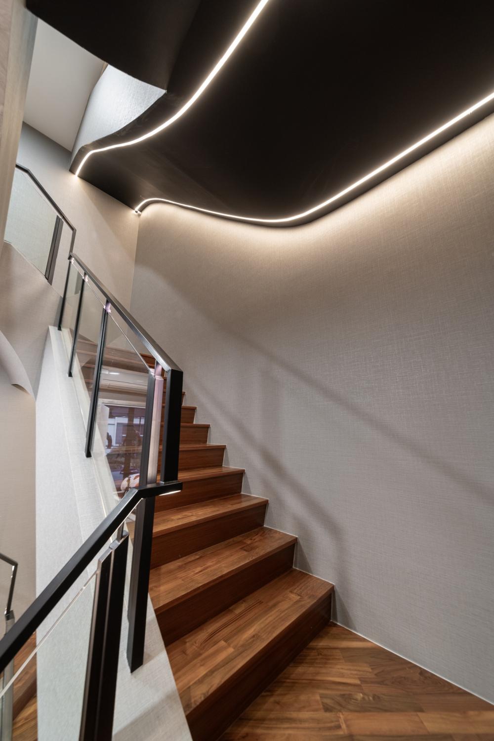 Modern Hallway with Feature Wall and Staircase