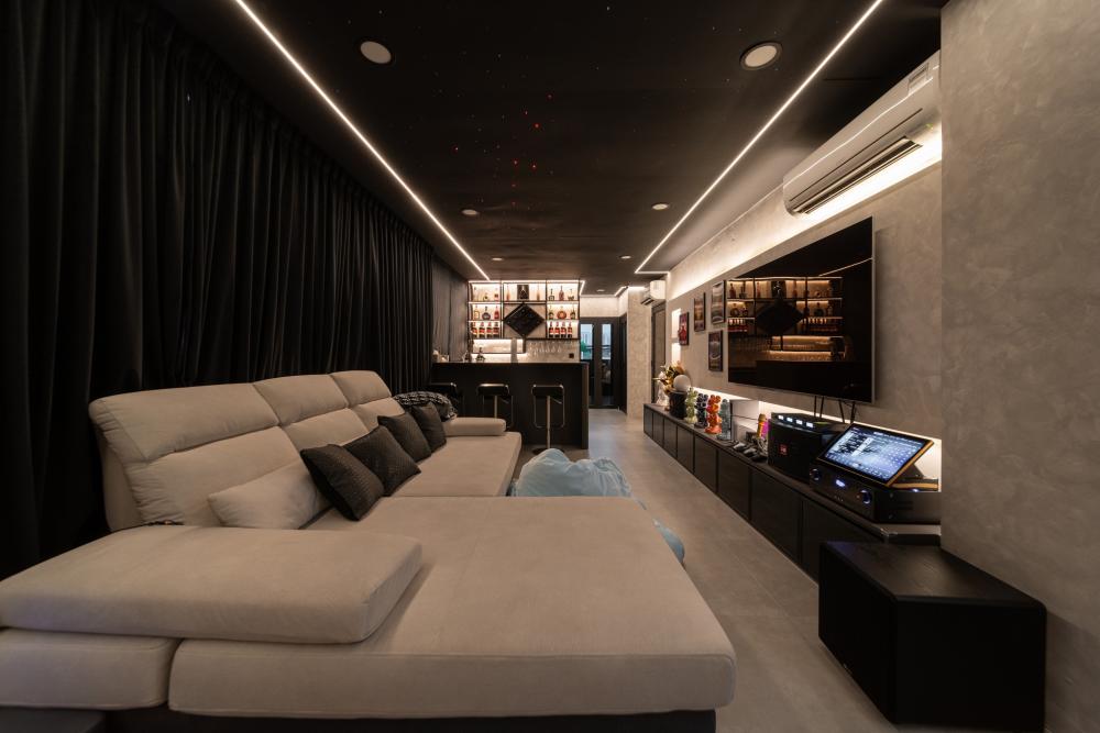 Modern Living Room with TV Console and Feature Wall
