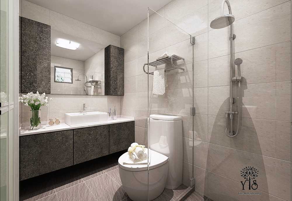 Industrial Bathroom with Homogeneous Tiles and Mirror