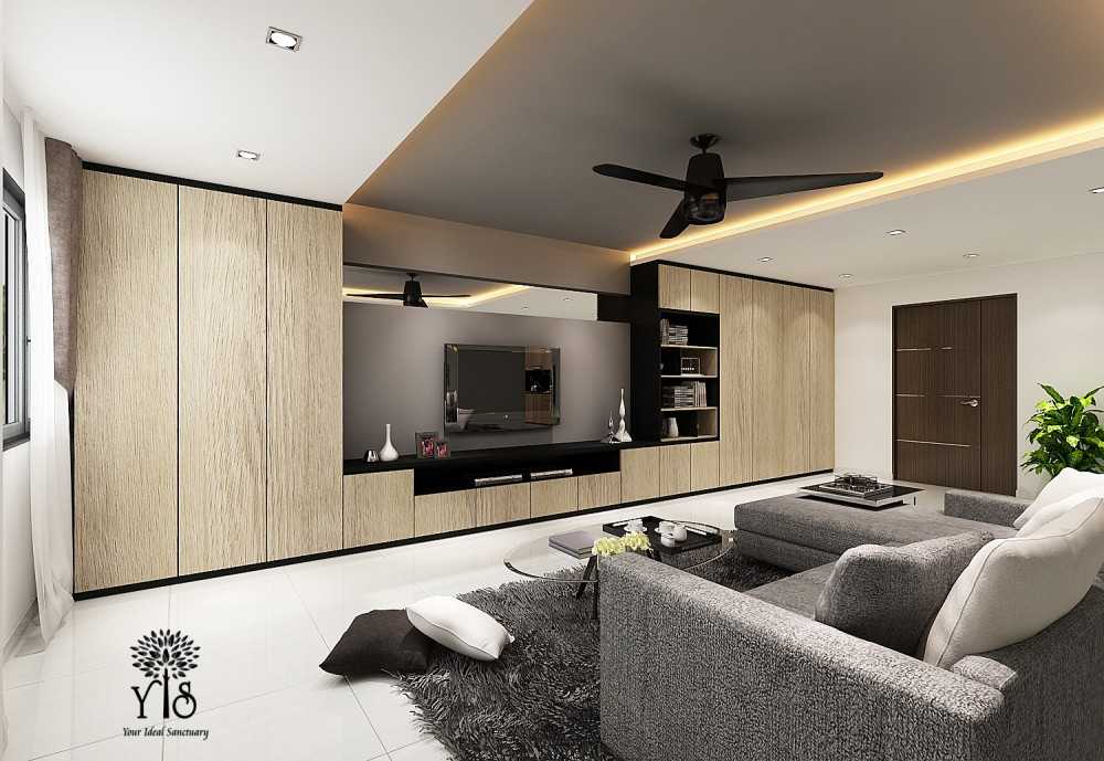 Industrial Living Room with TV Console and Feature Wall