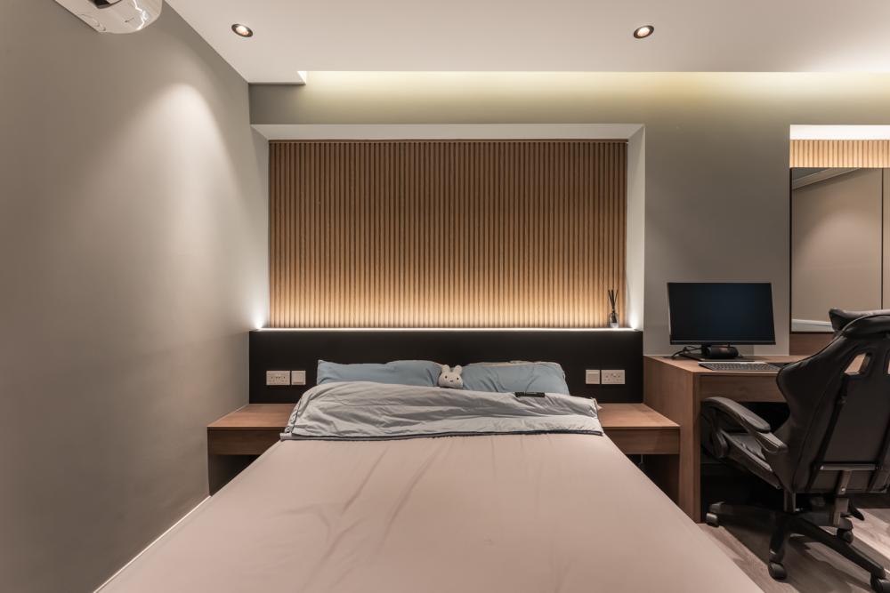 Modern Bedroom with Vinyl Flooring and Cove Lighting