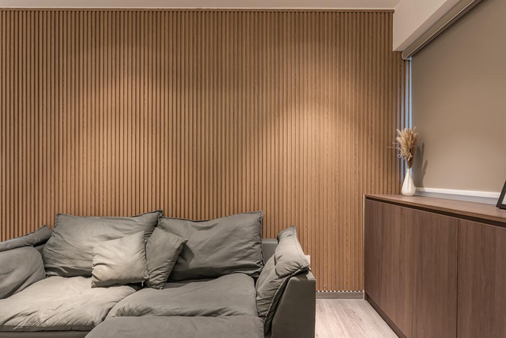 Modern Living Room with Vinyl Flooring and Feature Wall