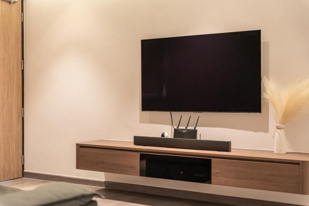 Modern Living Room with Vinyl Flooring and TV Console