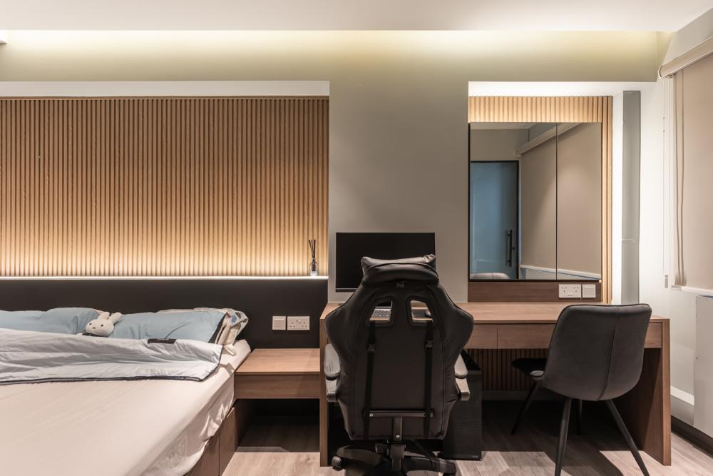 Modern Bedroom with Vinyl Flooring and Bedroom Dresser