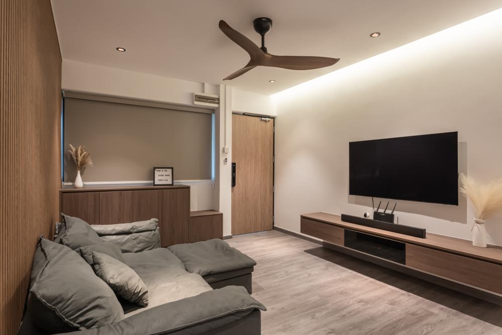 Modern Living Room with Vinyl Flooring and TV Console