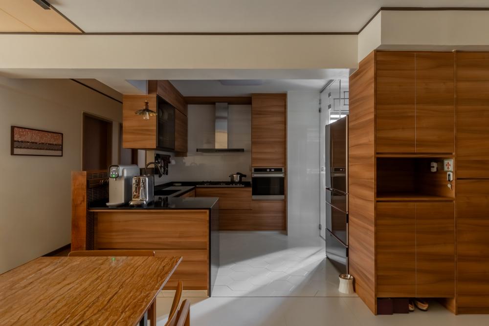 Asian Kitchen with Kitchen Island and Mosaic