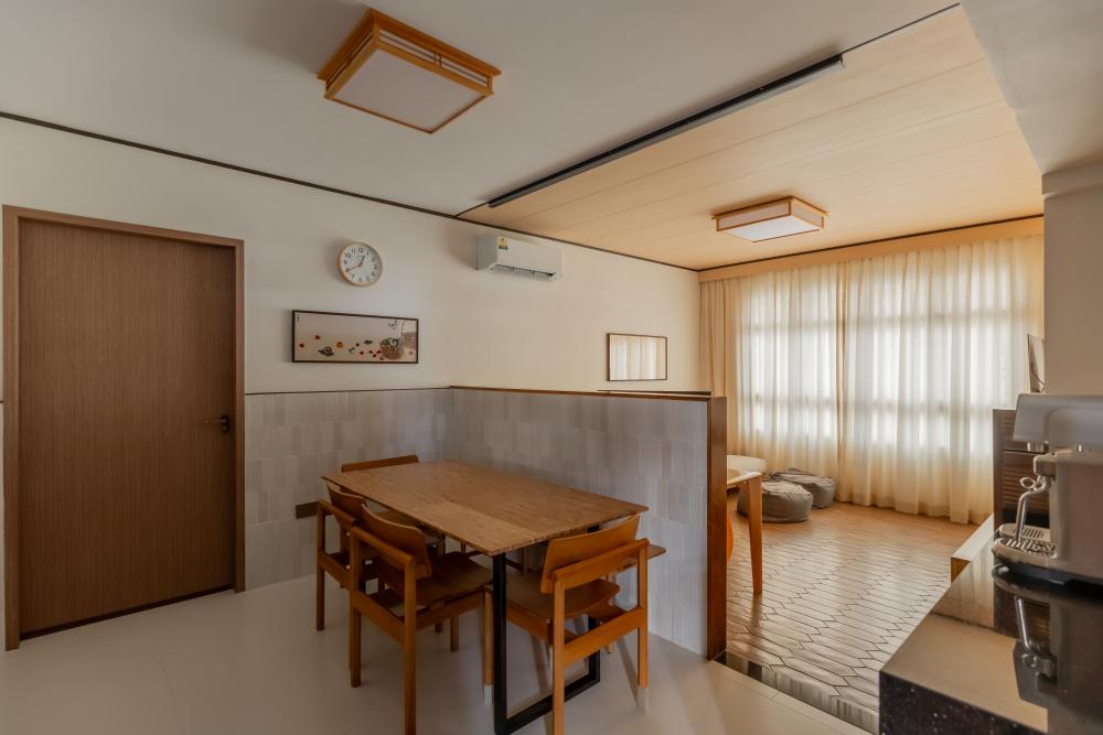 Asian Living Room with Ceiling Light and Coffee Table