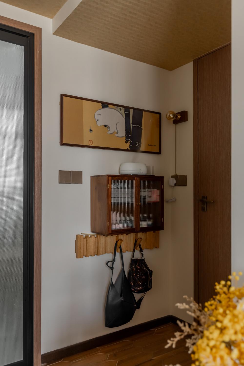 Asian Bedroom with Wood Flooring and Bedroom Dresser