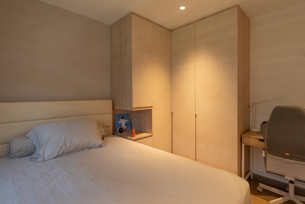 Scandinavian Bedroom with Ceiling Light and Wardrobe