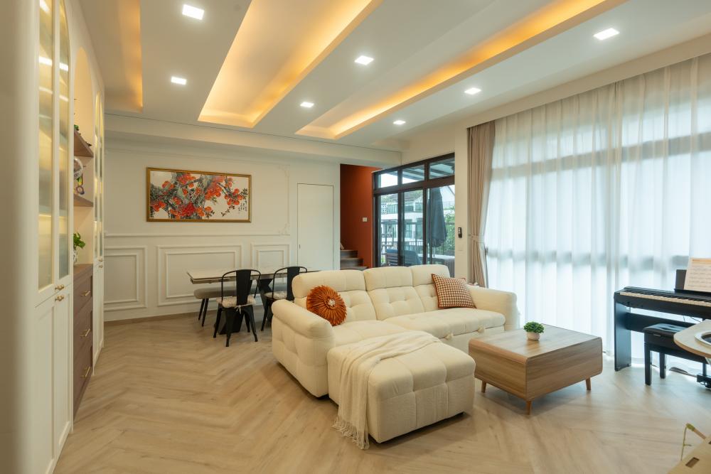 Contemporary Living Room with TV Console and Feature Wall