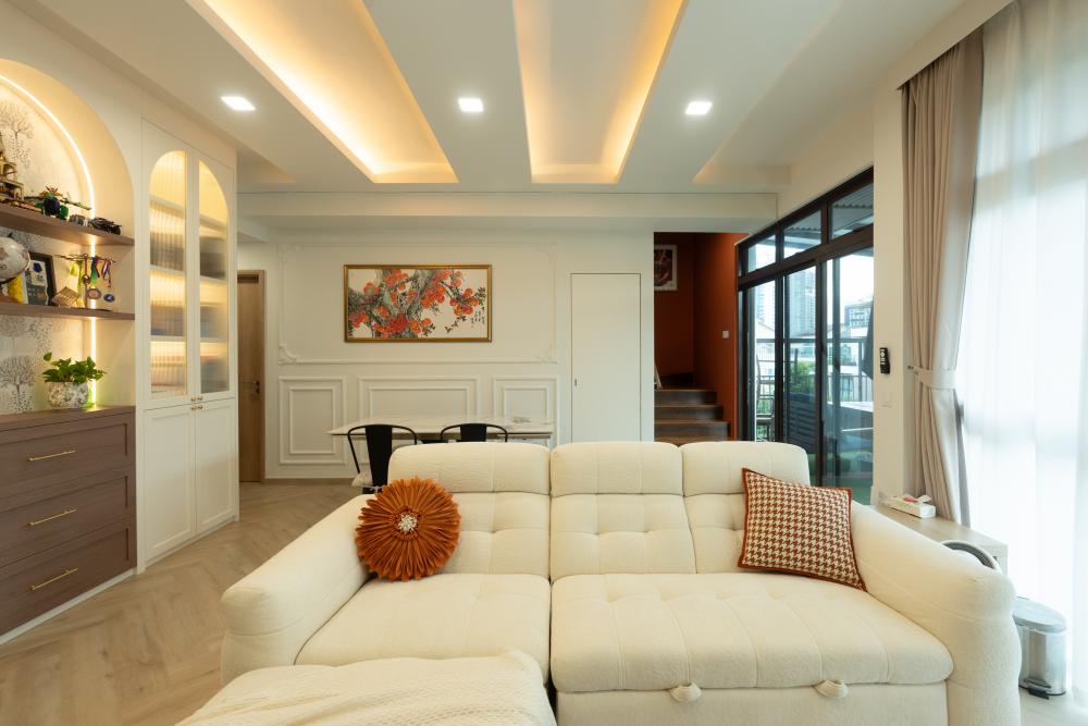 Contemporary Living Room with TV Console and Feature Wall