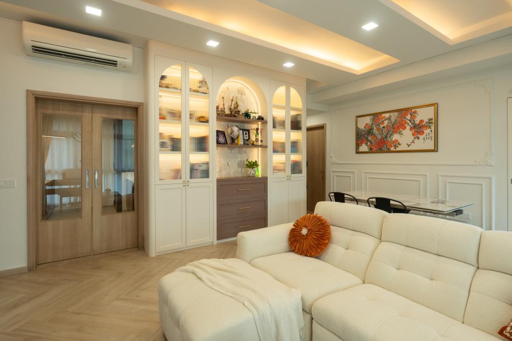 Contemporary Living Room with TV Console and Feature Wall