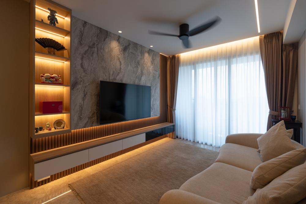 Contemporary Living Room with TV Console and Sofa