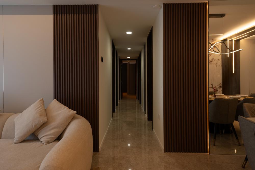 Contemporary Foyer with Artwork and Console Table