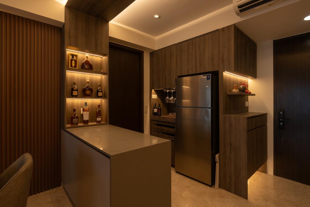 Contemporary Kitchen with Herringbone Tiling and Open Kitchen