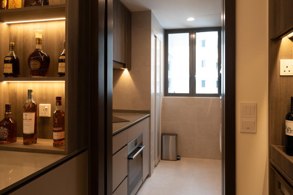 Contemporary Kitchen with Herringbone Tiling and Kitchen Window