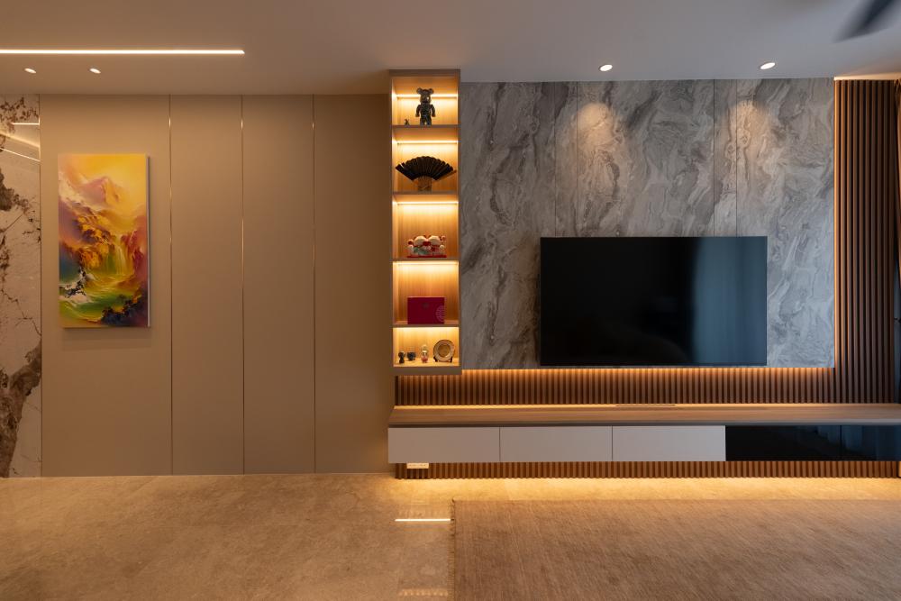 Contemporary Living Room with Feature Wall and Sofa