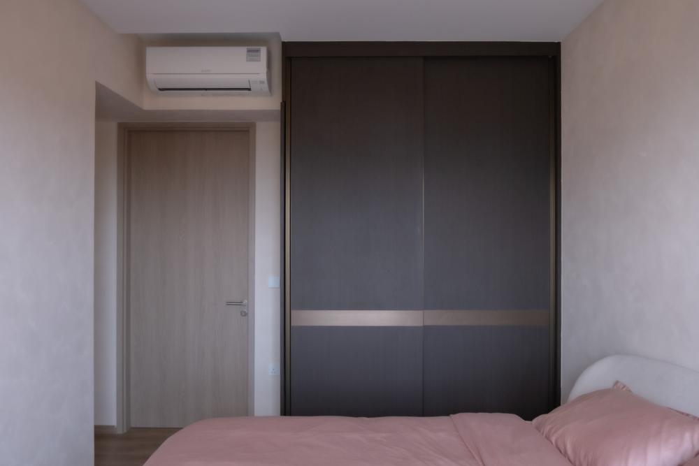 Minimalist Bedroom with Wardrobe and Bedside Table