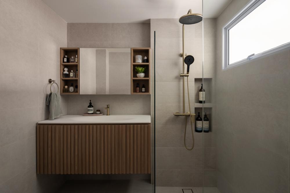 Scandinavian Bathroom with Mirror and Shower Screen
