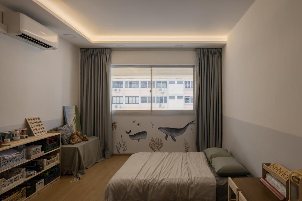 Scandinavian Bedroom with Bookshelf and Cove Lighting